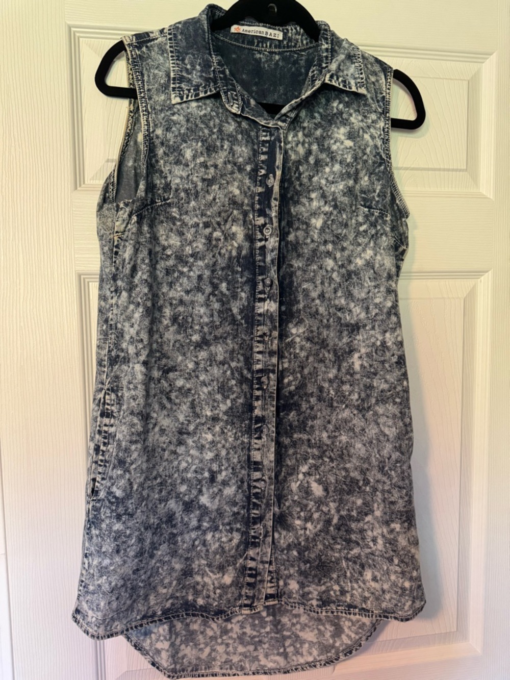 American Bazi Black and White Acid Wash Sleeveless Denim Dress
